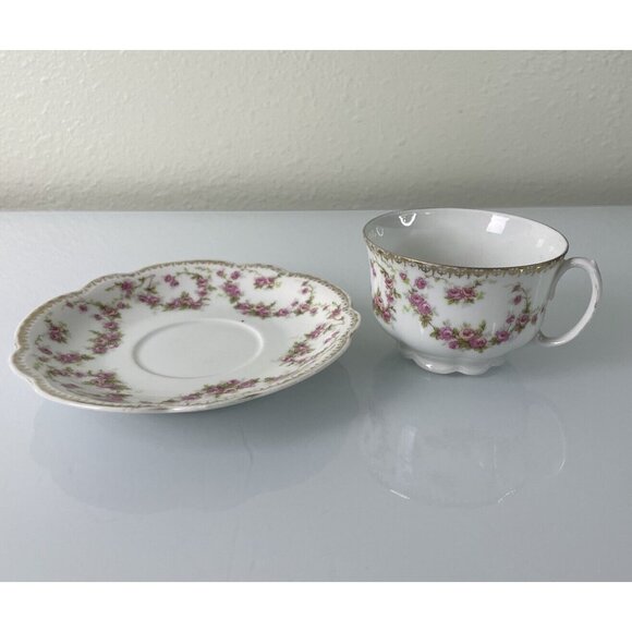 MZ Altrohlau CMR Czechoslovakia Bridal Rose Pattern Teacup & Saucer Set, Vintage - Picture 7 of 12